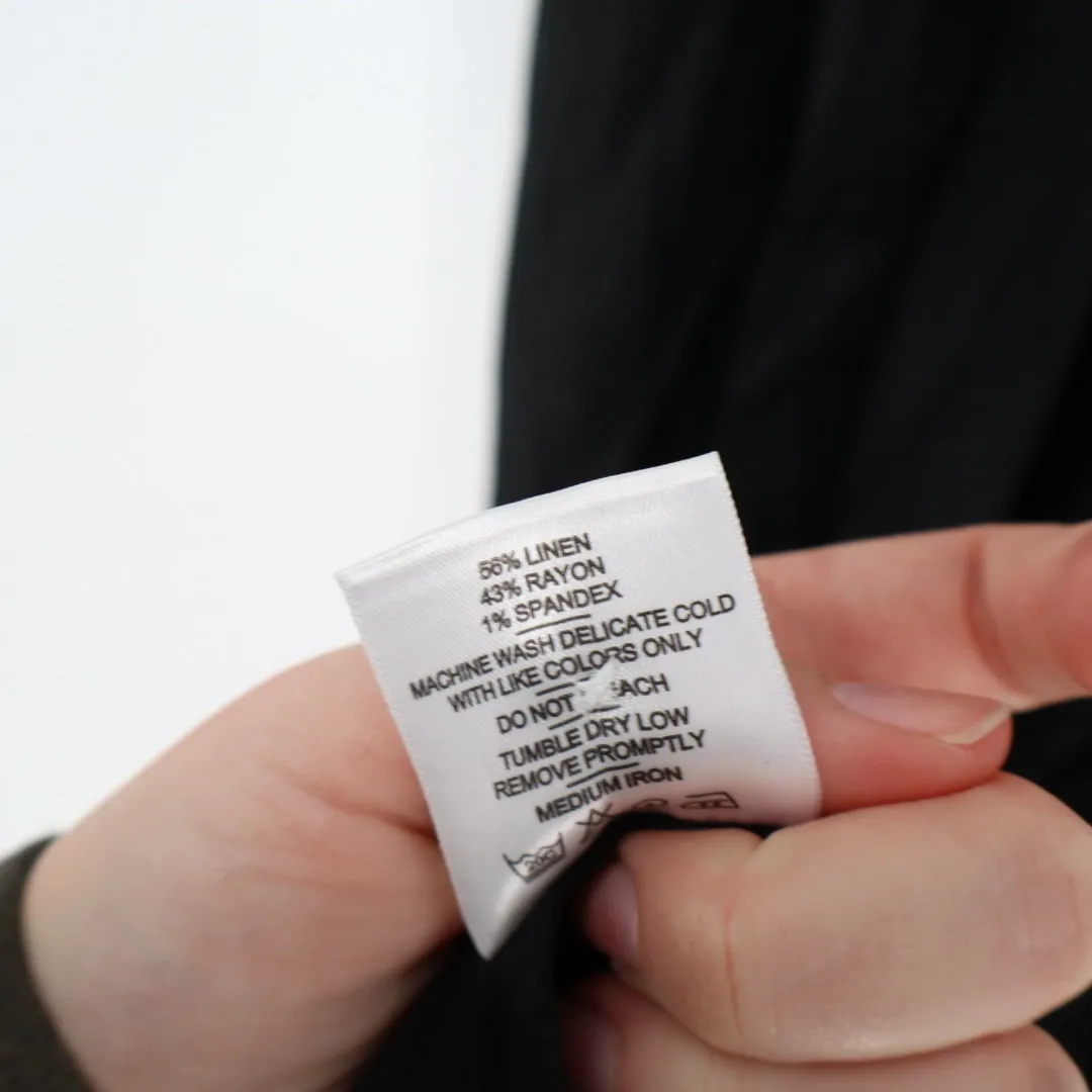 American Giant Black Linen Blend Button Front Belted Shirt Dress XS - Image 4