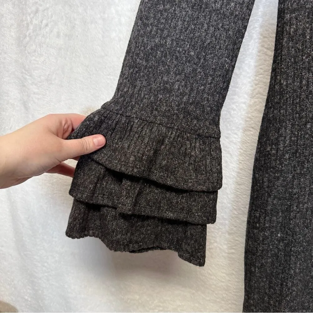 Lulus Rooney Heather Dark Grey Flounce Sleeve Bodycon Sweater Dress‎ Size L - Image 7