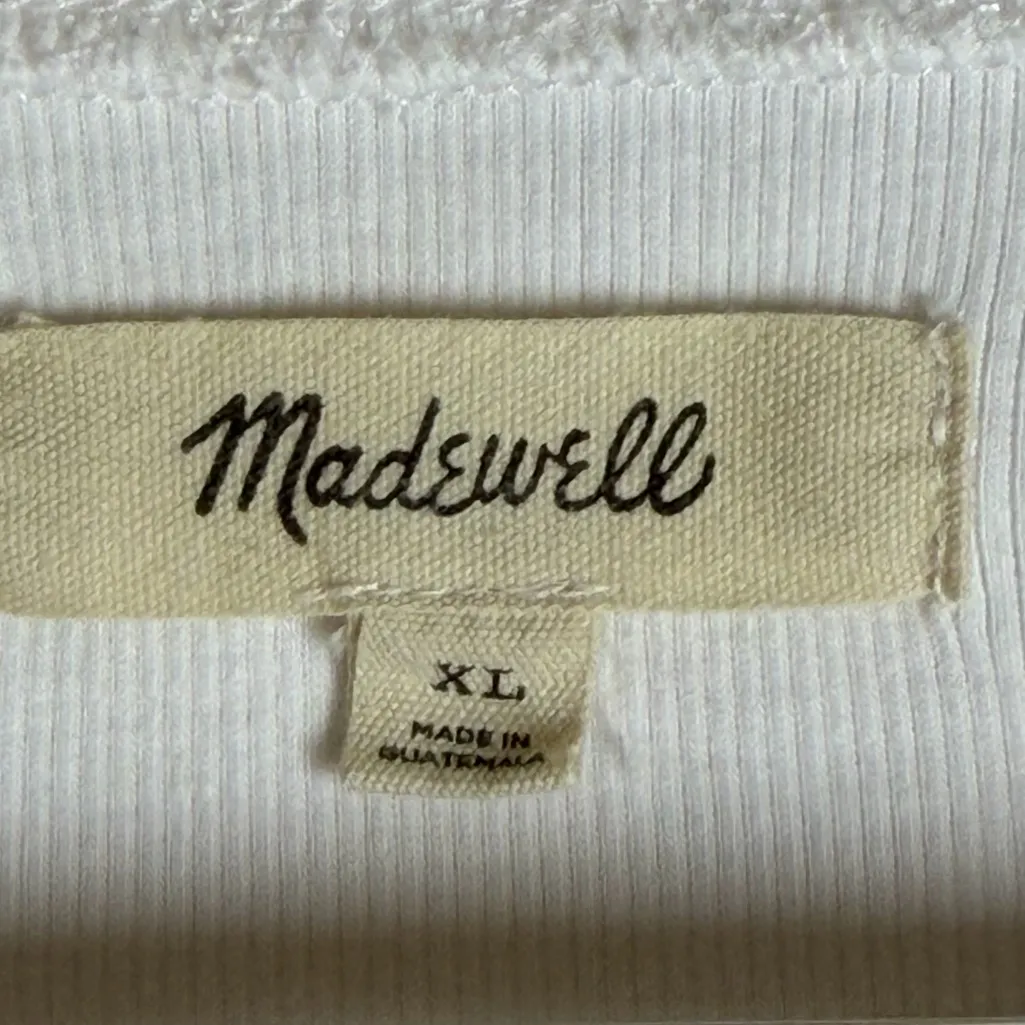 Madewell Women’s White Ribbed Supima Cotton Preppy Tee Baby Tee Size XL - Image 2