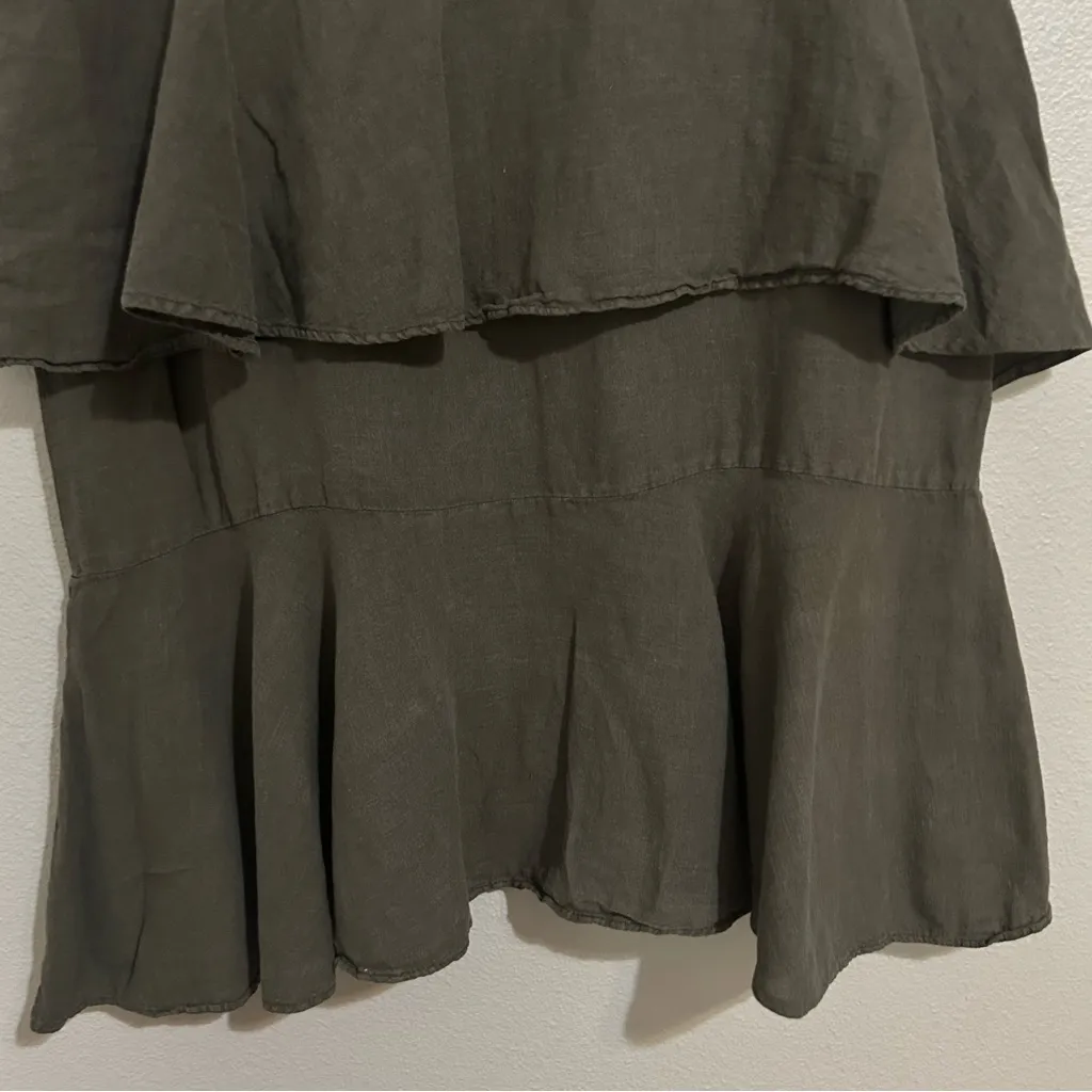 Zara green linen blend ruffle tiered midi skirt women’s size small - Image 9