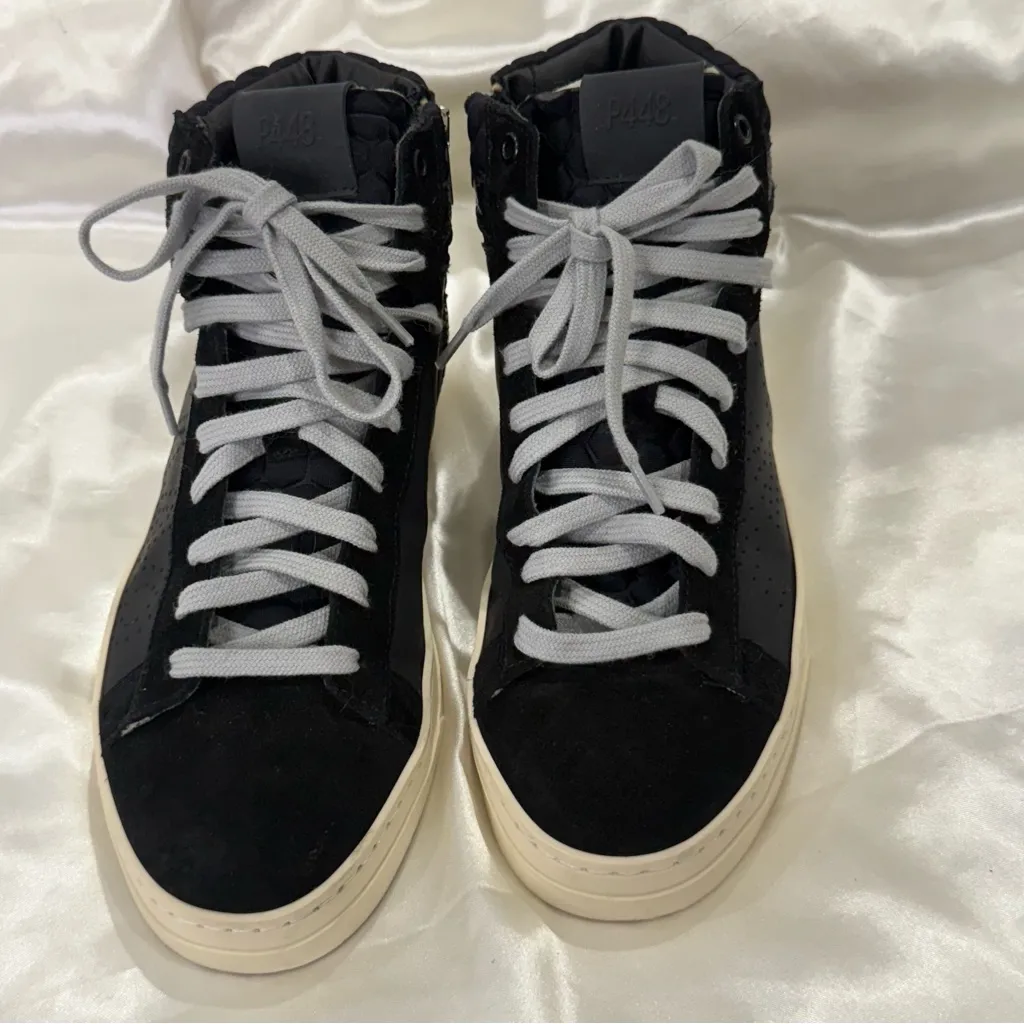 P448 Taylor Mid Top Sneaker Black Gum Yellow Leather Size 8/38 Zip Streetwear - Image 6