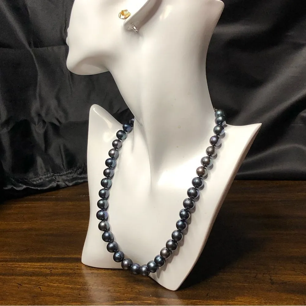 Hand Knotted PEACOCK PEARLS w Sterling Silver Lobster Claw Clasp 18 inches long Gray - Image 13