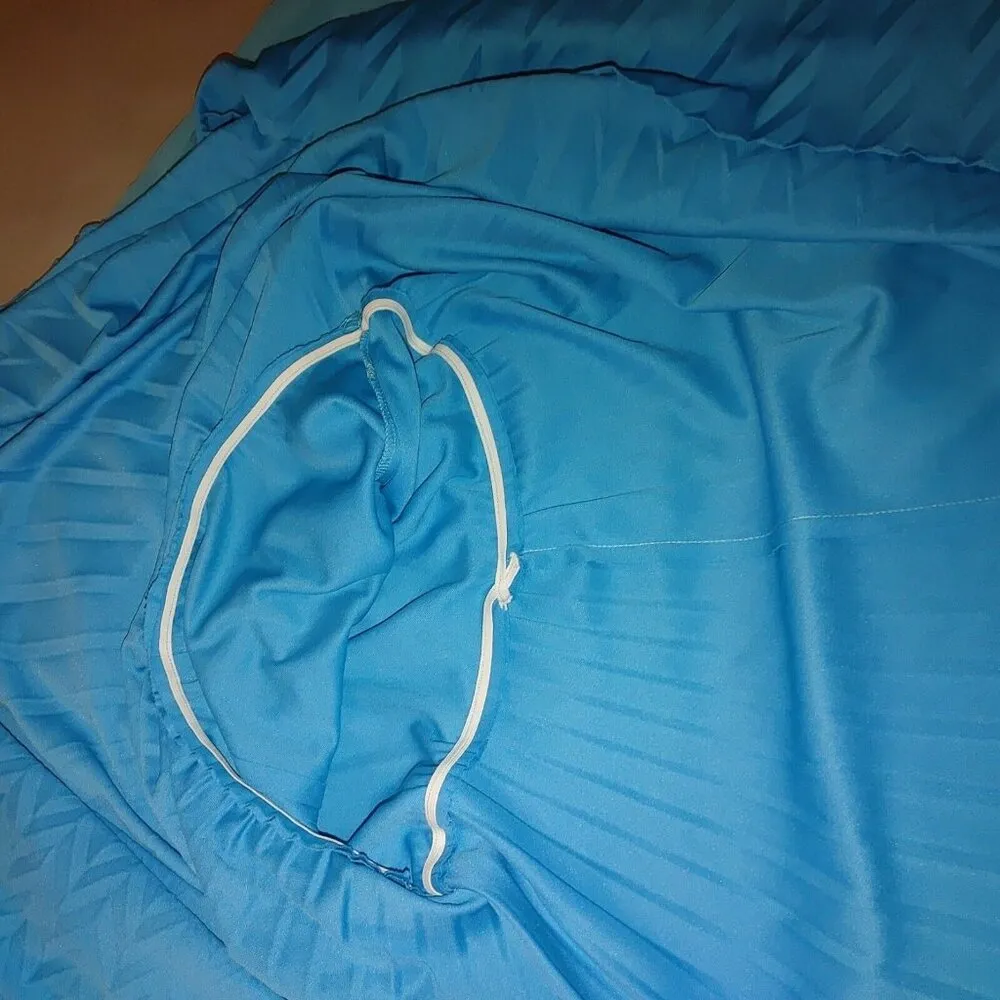 Women's Blue Midi 60 Sheer Polyester Long Sleeve Zig Zag V Neck Dress Vintage Size M - Image 11