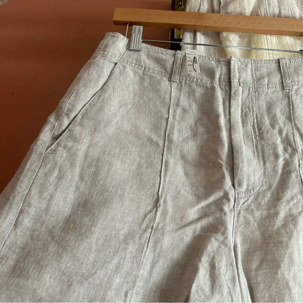Madewell Pintucked‎ Shorts in 100% Linen Oat Tan Beige High Rise NWT Size 6 - Image 3