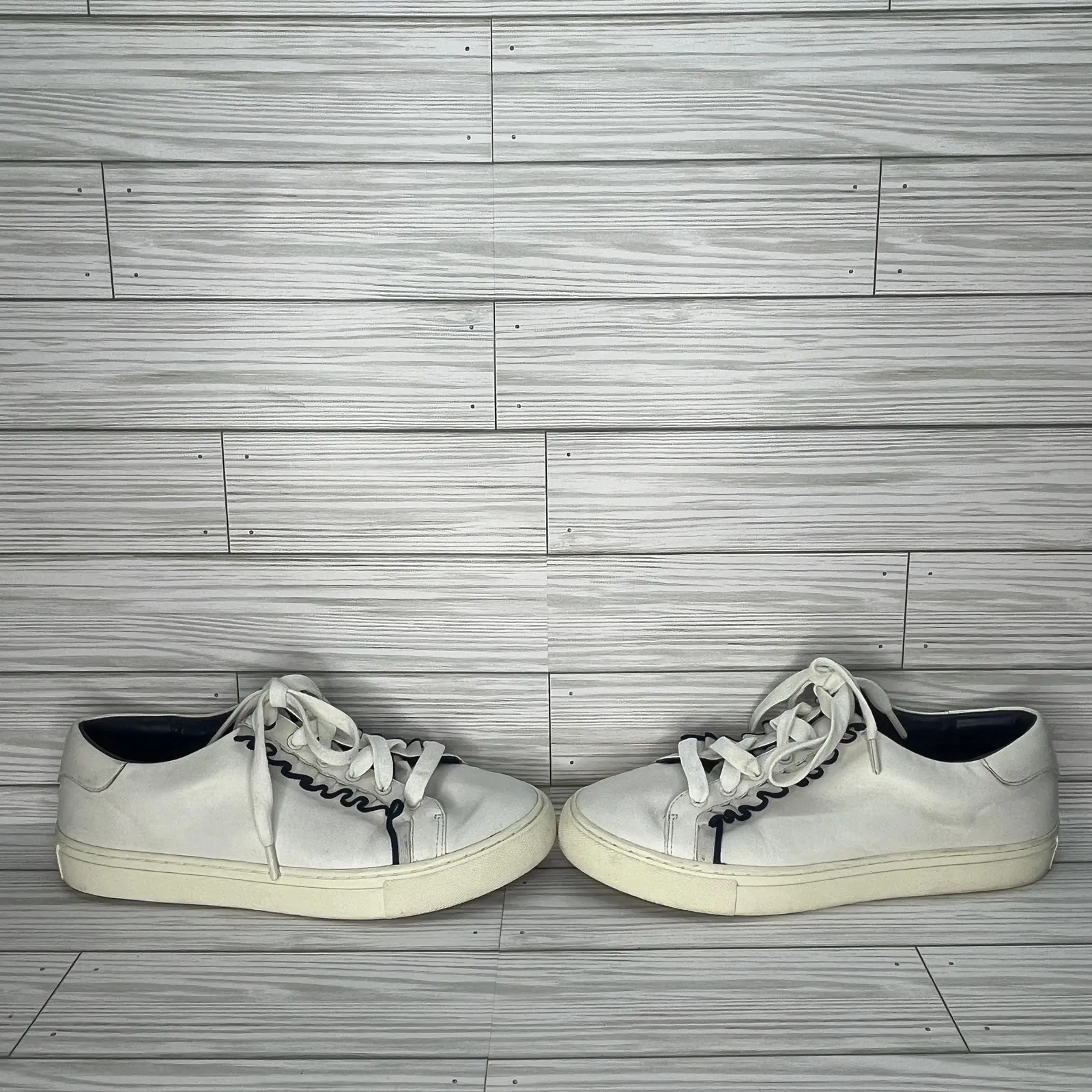 Tory Burch Tory Sport Ruffle Sneakers Athleisure Chic Women White Navy Size 8 - Image 6
