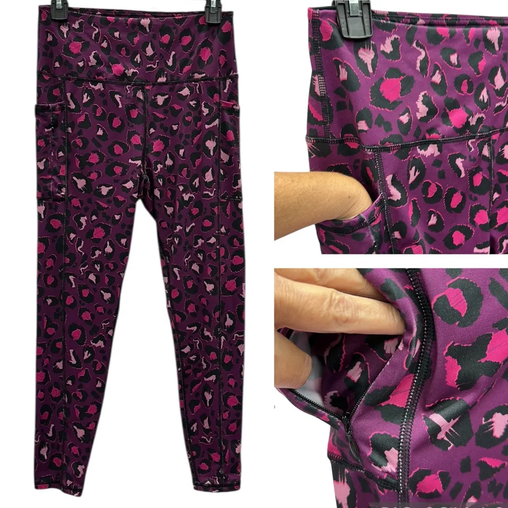 Adrienne Vittadini Leggings Purple Pink Animal Print Cropped Athletic Pants M - Image 2
