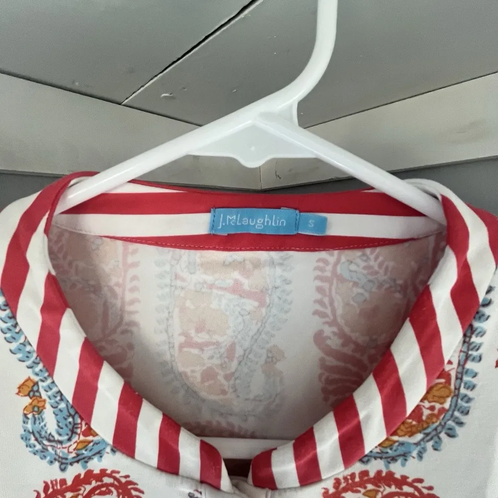 J. Mclaughlin Catalina Cloth 3/4 Sleeve Paisley Striped Trim Tunic Top Size S - Image 4