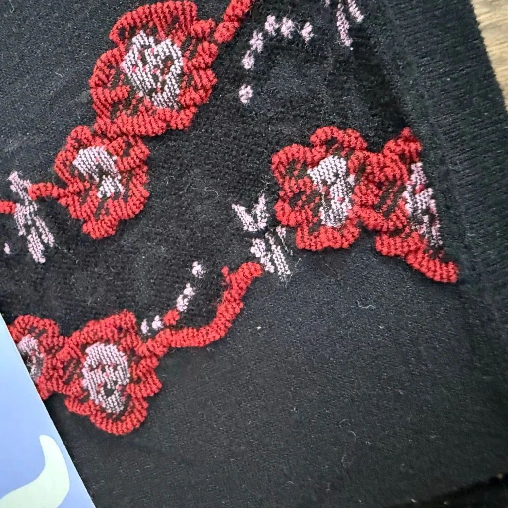 NIP Claire’s Y2K Black Footless Tights Embellished Red Floral Black Lace M L - Image 2