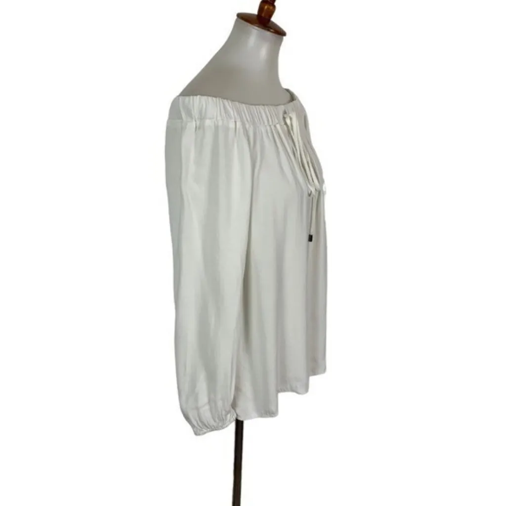 Lola And Sophie Top XS White Off Shoulder Long Sleeve Blouse Romantic Chic - Image 3