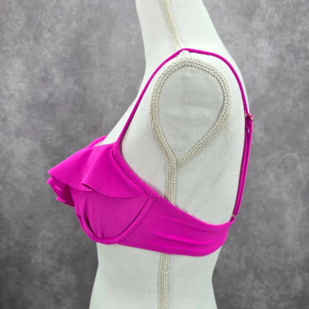 Xhilaration Pink Ruffle Padded Adjustable Wired Bikini Top Swimwear Medium - Image 2