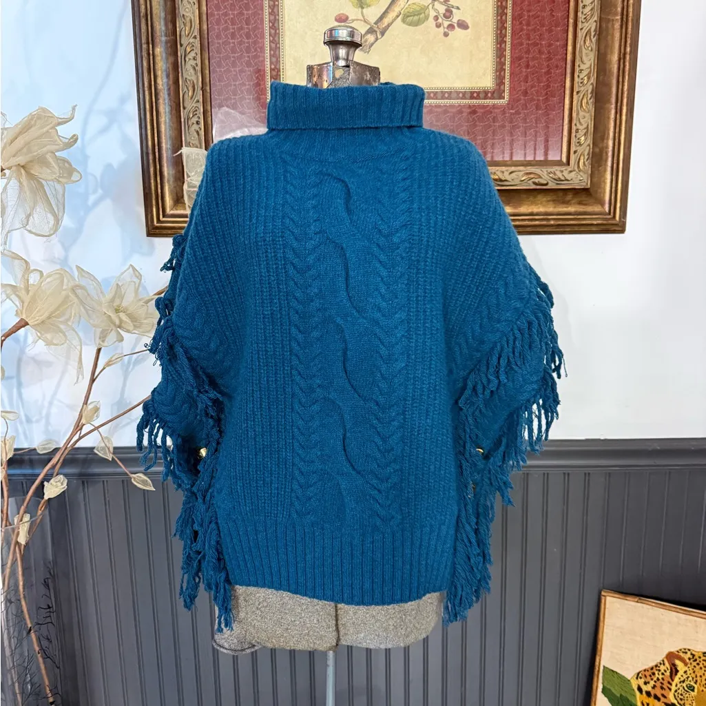 St John 100% Wool Fringe Poncho with Functional Buttons ~ Size Large ๐งก๐ - Image 2