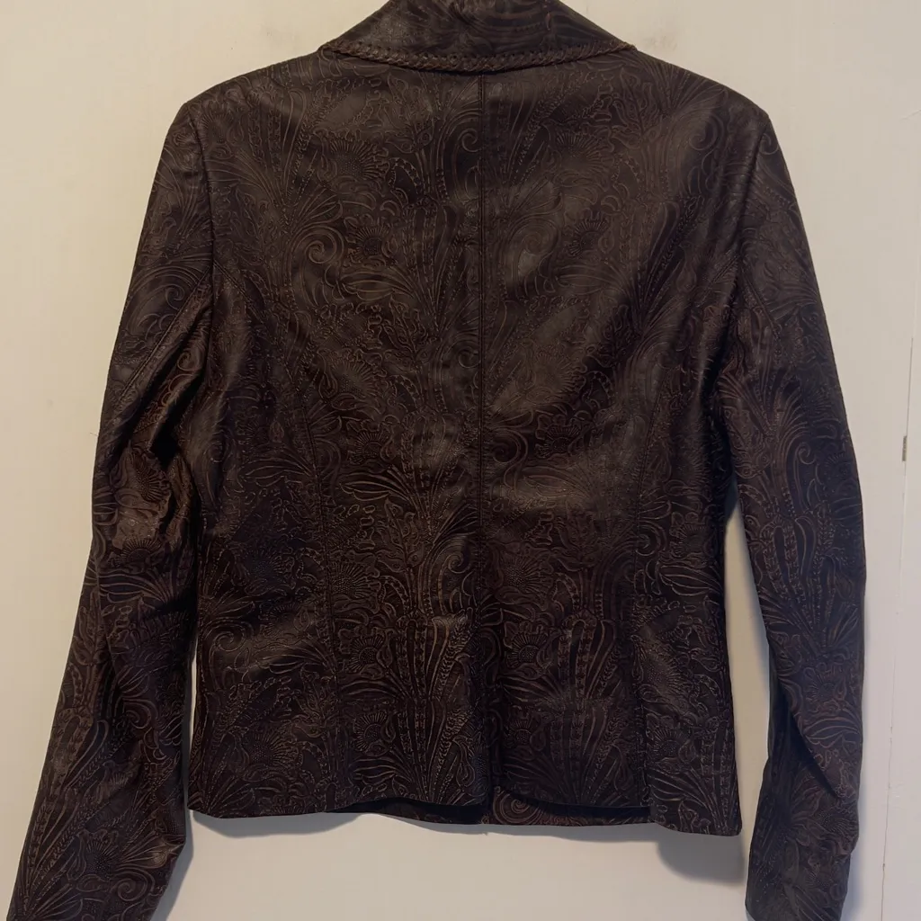 Cripple Creek Leather Etched Button Up Women’s Jacket 23 Brown Size M - Image 2