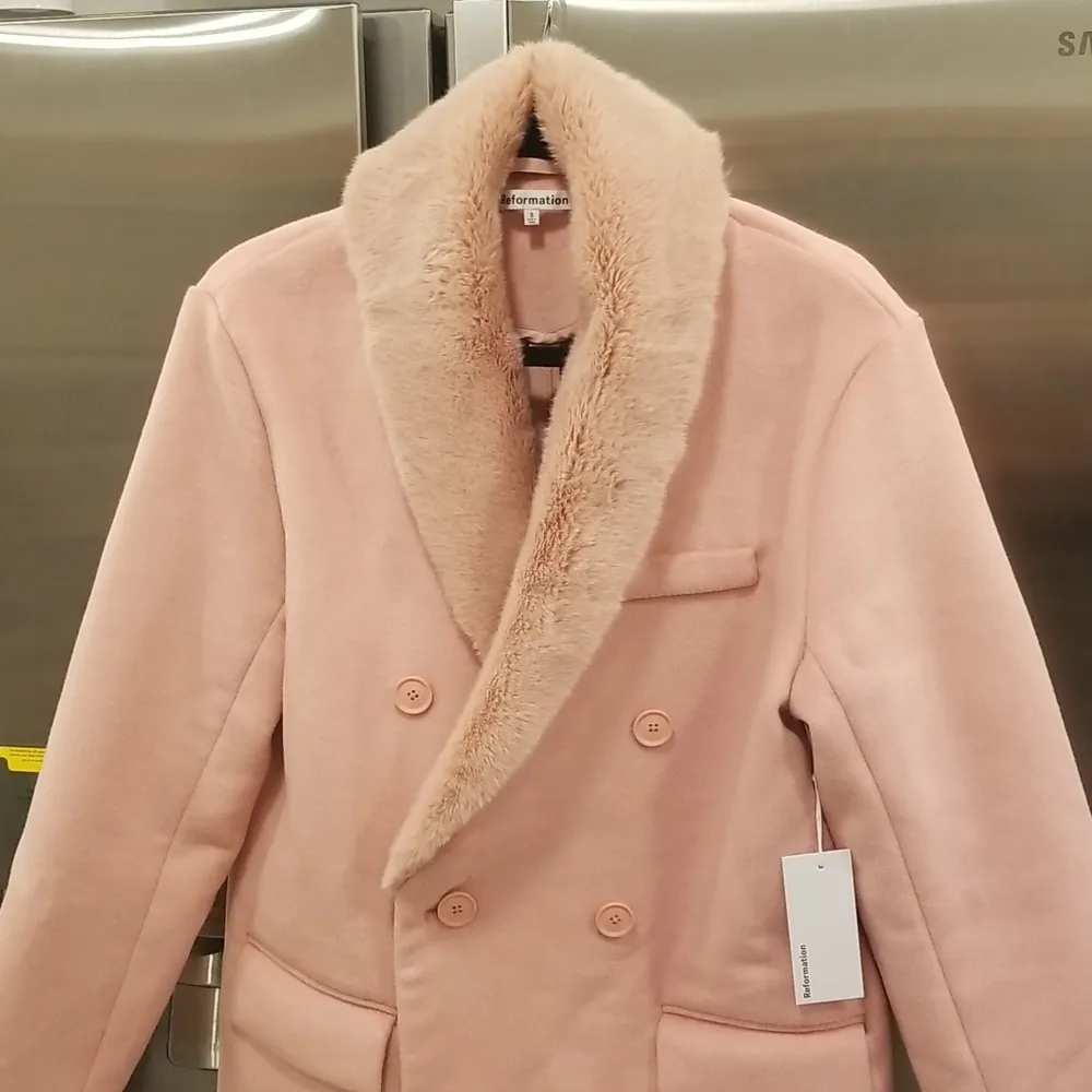 💕REFORMATION💕 Lester Coat ~ Faux Fur Shawl Collar Double Breasted Pink S NWT - Image 9