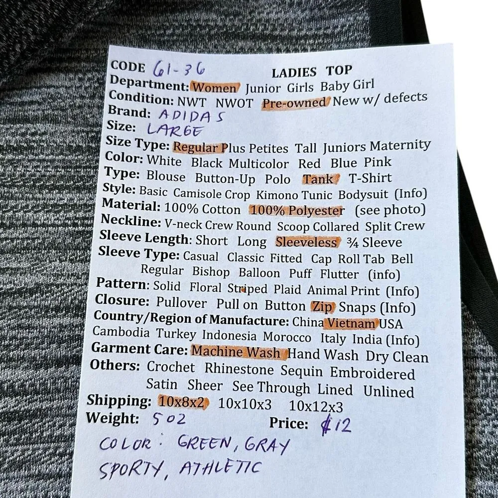 Adidas Green & Gray Sporty Athletic Tank Top Women Size Large | 61-36 - Image 8