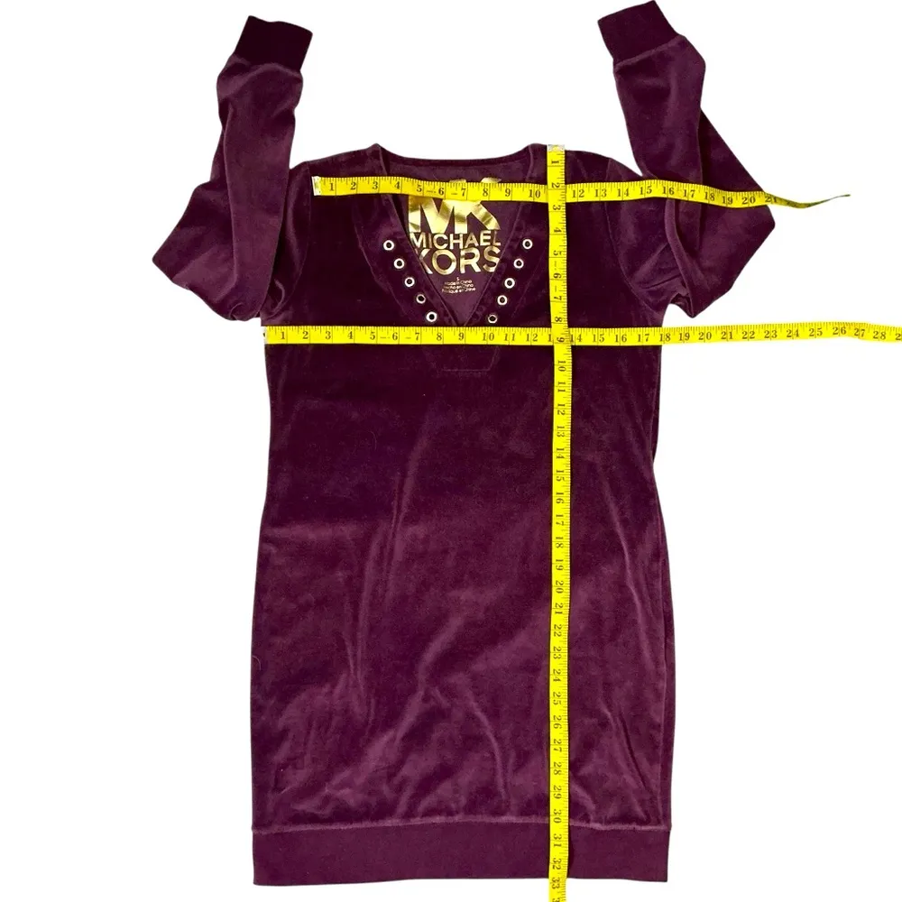 Michael Kors Women’s Plush Velour Tunic Dress Long Sleeve Plum Purple Size Small - Image 3