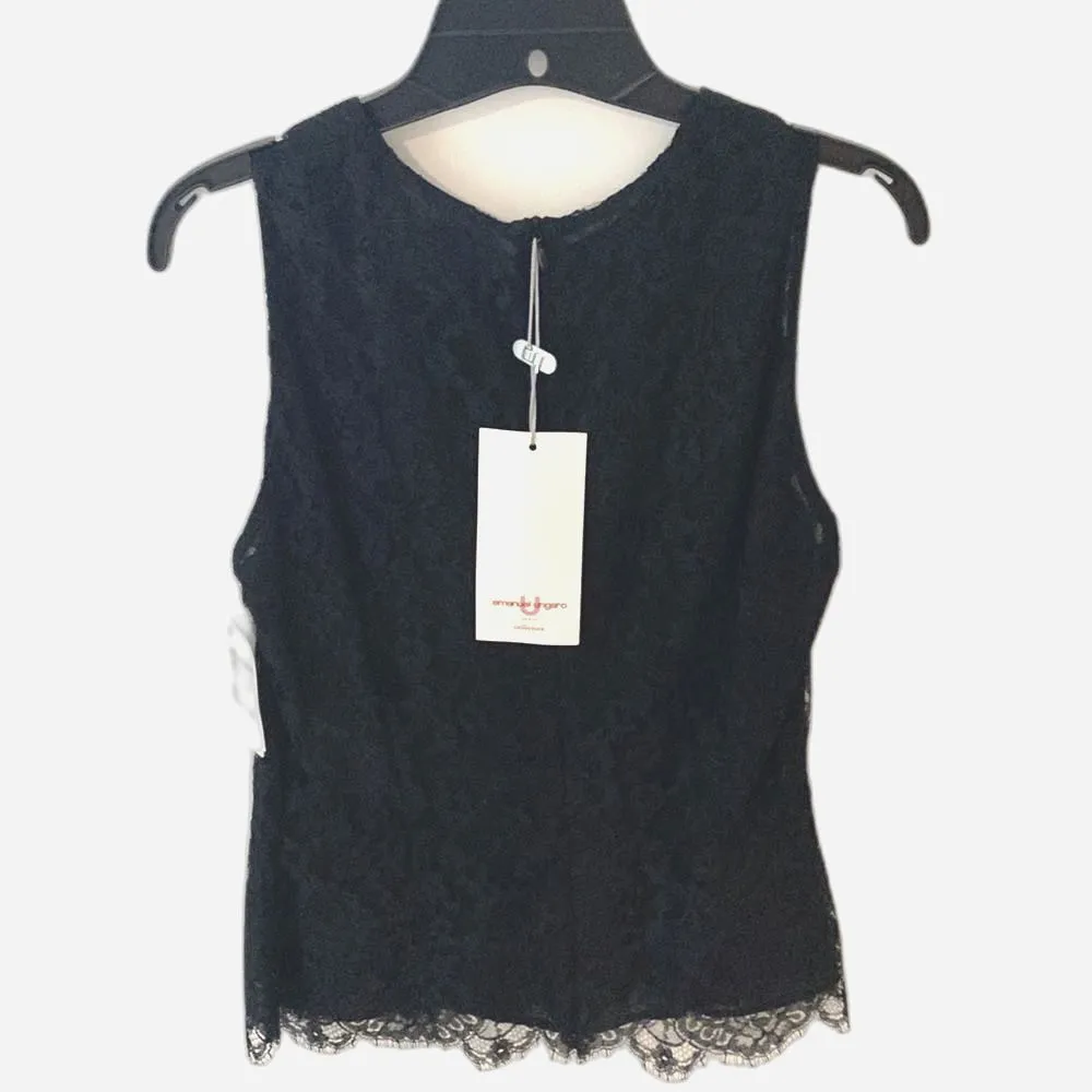 Emanuel Ungaro NWT $280 Black Lace Sleeveless Blouse Womens 8 Dark Romantic Goth - Image 2