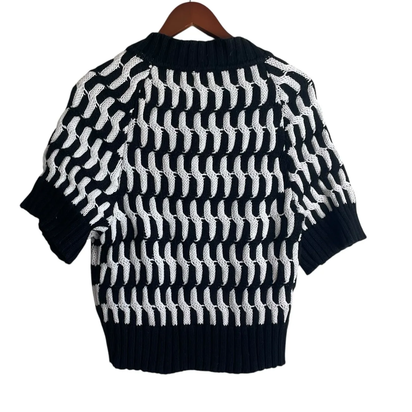 Jillian Nicole Women‎ Cardigan S Black Bold Pattern Large Button Cable Knit Chic - Image 3