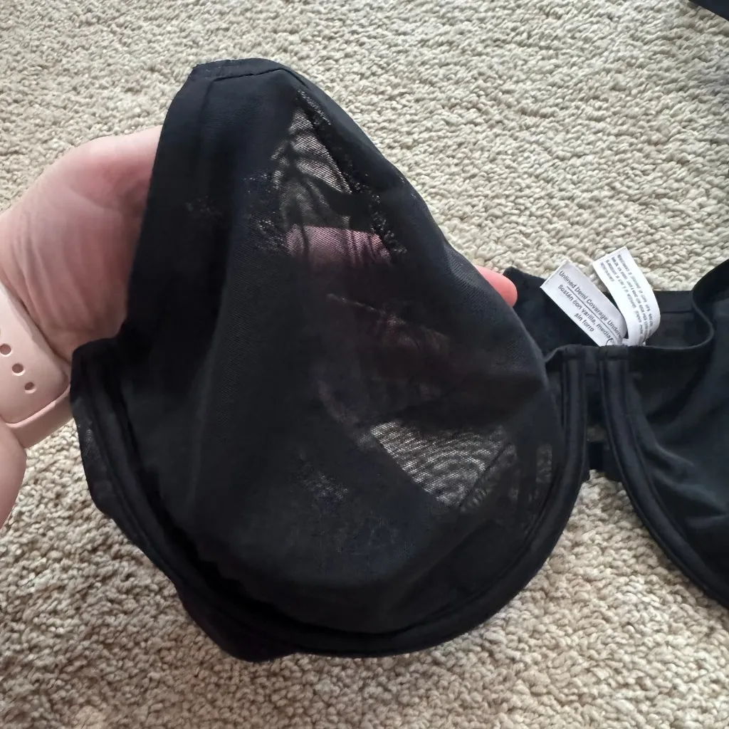 Auden Unlined Demi Coverage Underwire Bra Women's Size 40C Black Semi Sheer - Image 2