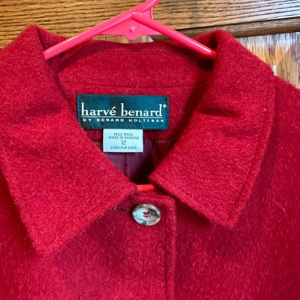 Vintage Harvé Benard Red Peacoat 100% Wool Coat Short Jacket Women’s Size 12 - Image 3
