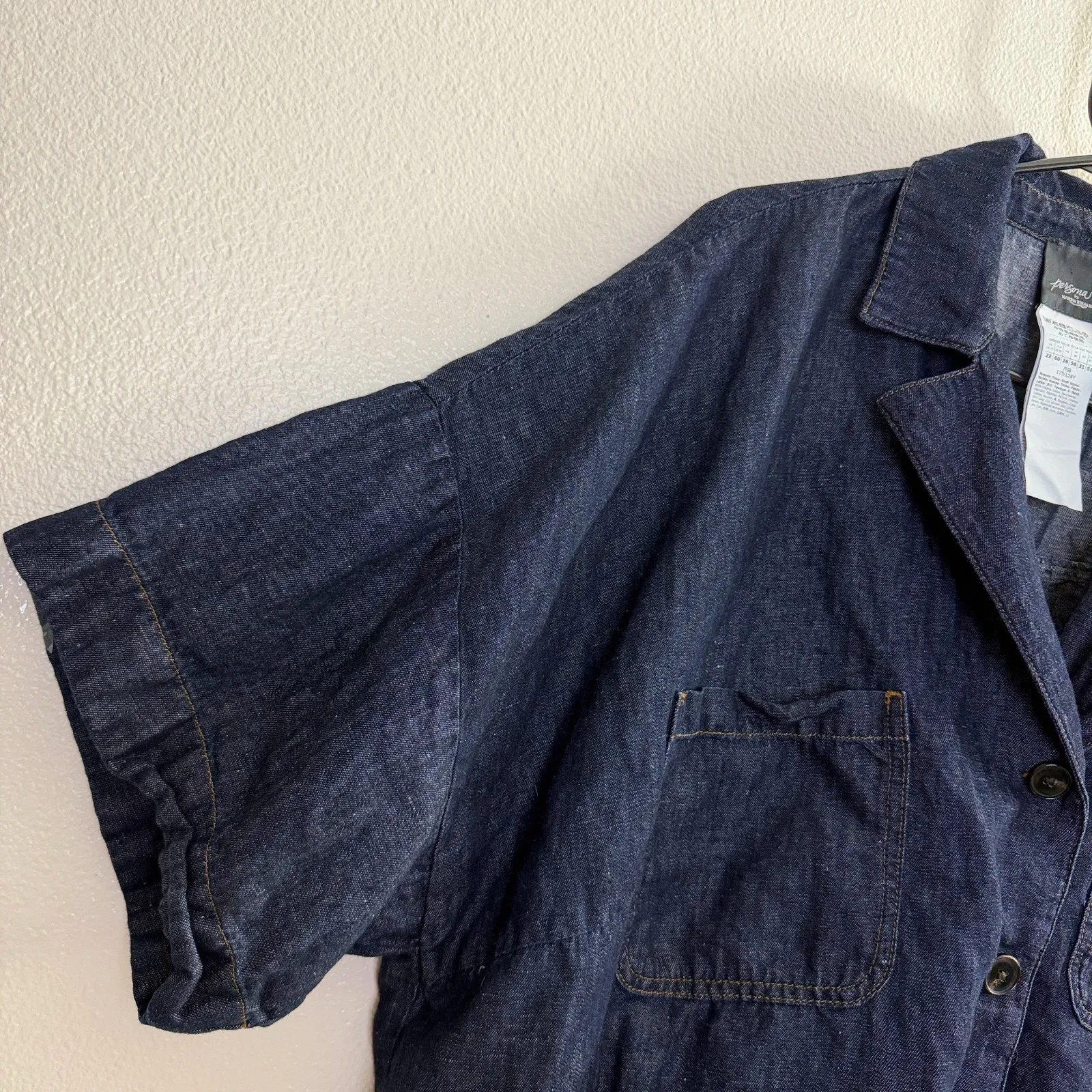 Persona by Marina Rinaldi Denim Shirt Womens Size 22 Indigo Blue Button Linen - Image 4