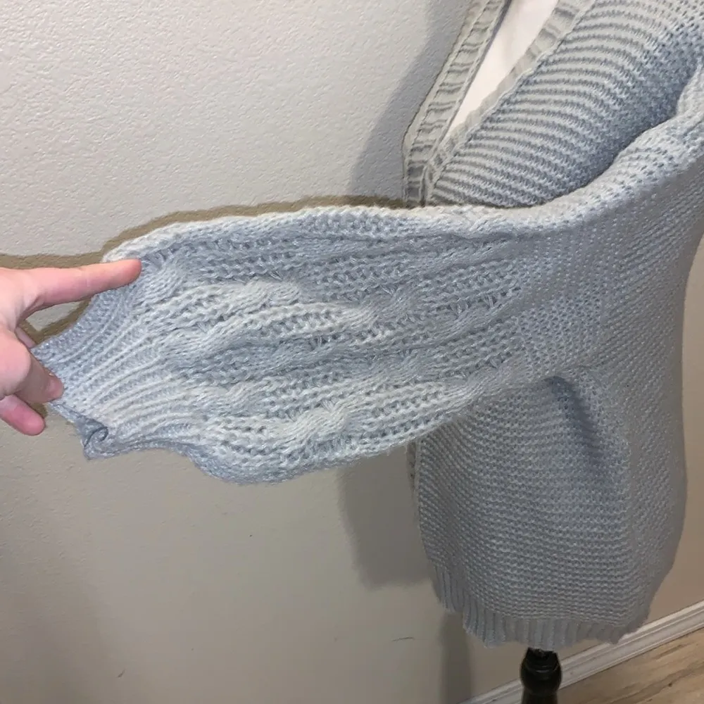 Shein grey knit balloon sleeves open cardigan sweater - Image 4