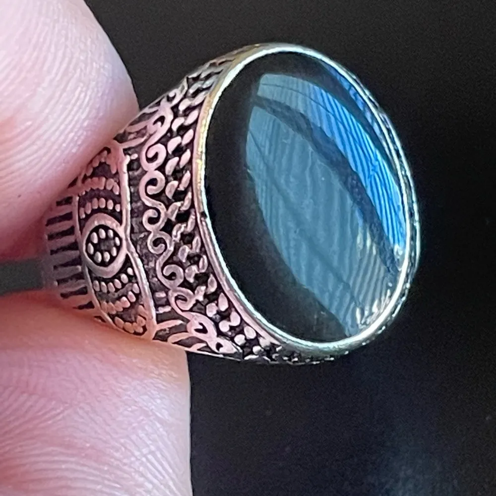 Cute black obsidian S925 silver ring size 7.5 - Image 6