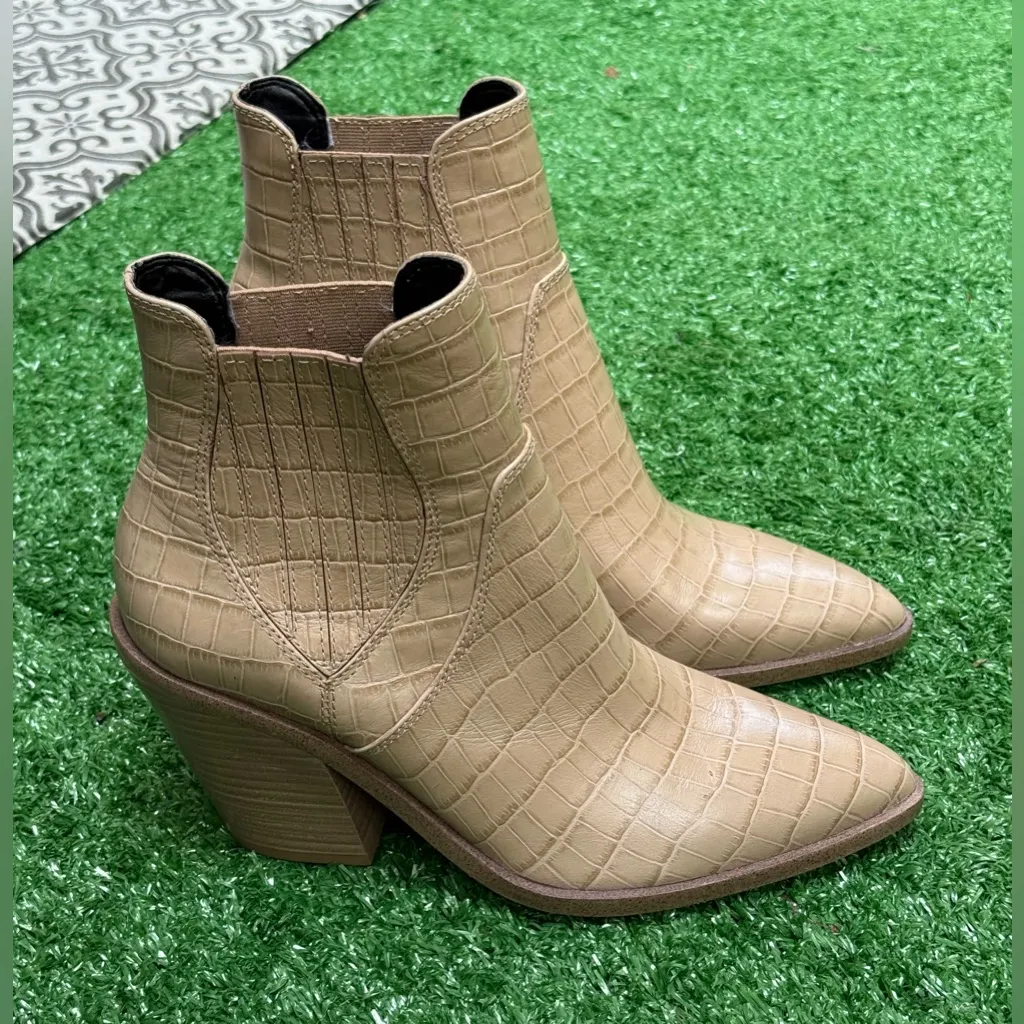 Rebecca Minkoff Sabana Bootie Croc Embossed Cream Leather Ankle Boots Size 9 - Image 7