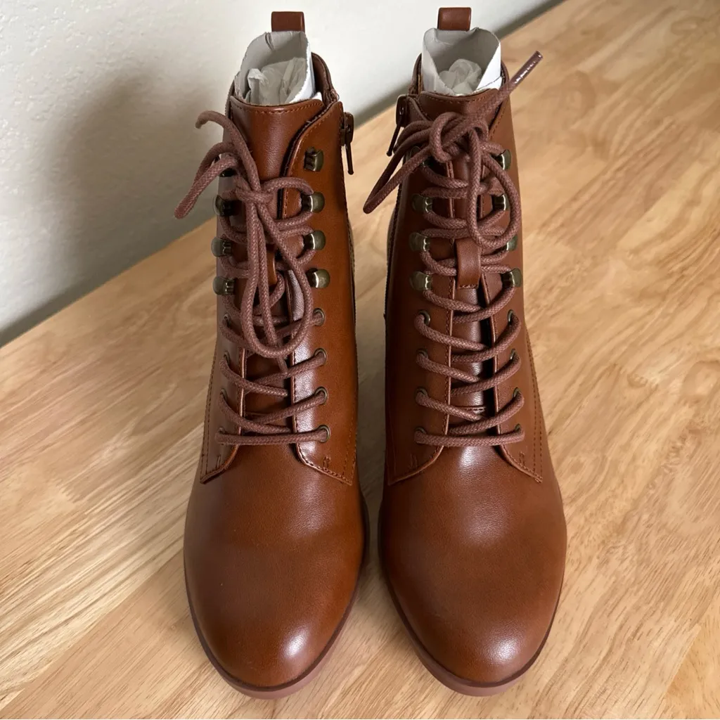 LOFT Women’s Lace Up Leather Bootie-Missy Shoes Cognac Color Size 8 NWT - Image 6