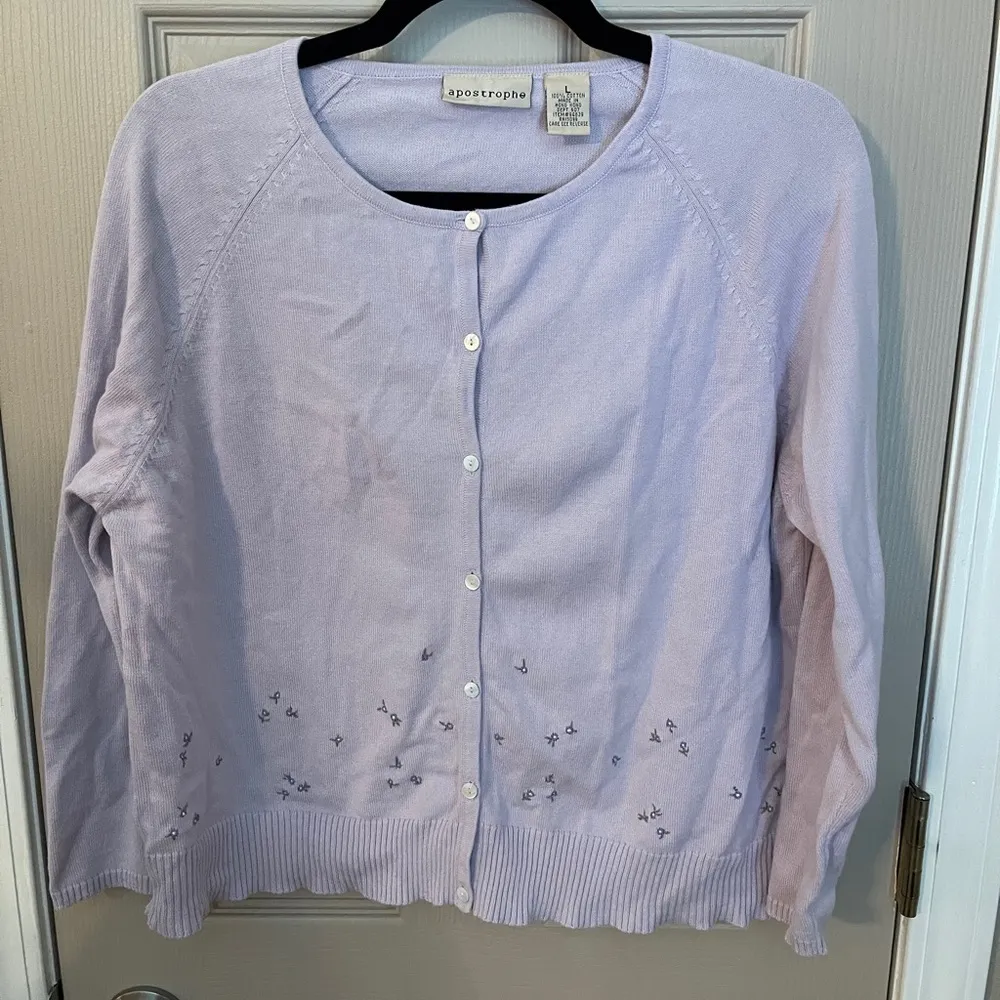 Apostrophe vintage purple button cotton cardigan with embroidery flowers. Size L - Image 6
