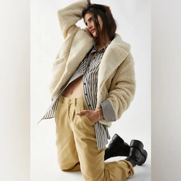 Free People We The Free Joplin Cozy Jacket Cream Sherpa Coat Womens Size L - Image 6