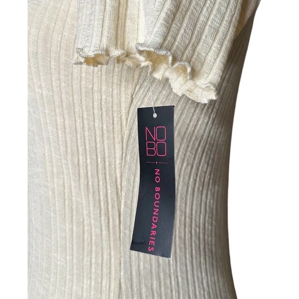 NEW No Boundaries Juniors Cream Ribbed Knit Dress On/Off Shoulder Stretch Size M - Image 7