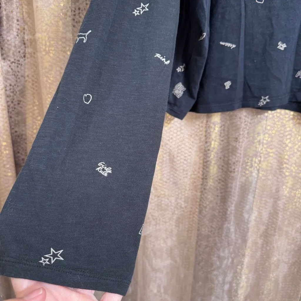 PINK Victorias Secret Black Long Sleeve GRL PWR Cropped T Shirt Large - Image 5