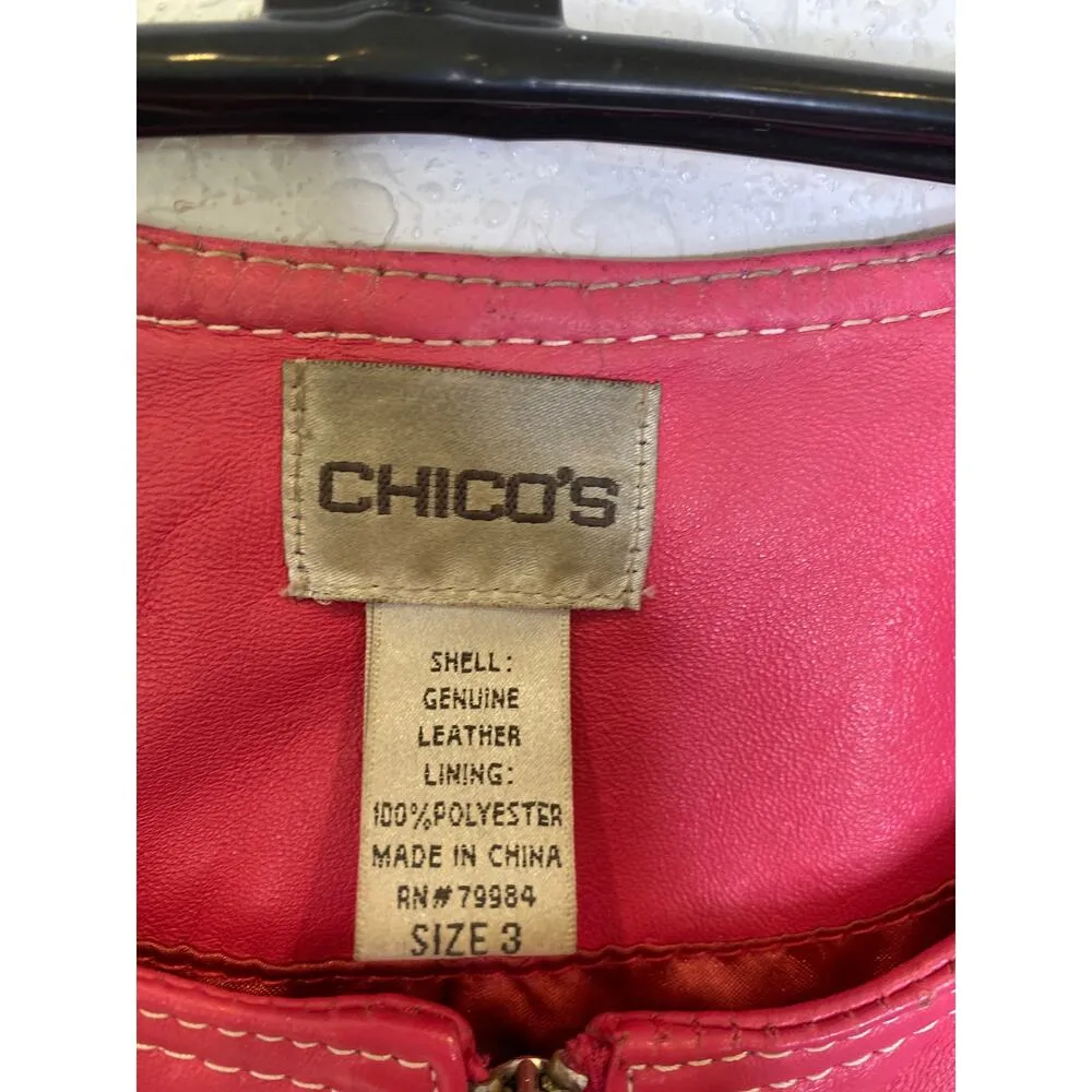Chico’s Pink Leather Jacket Moto Zipper Jacket Sz 16 Long Sleeve Lined Pockets - Image 4