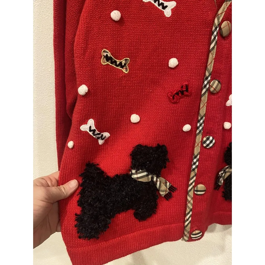 Jack B Quick Cardigan Sweater Womens Medium Red Scottie Dog Embroidered Knit - Image 3