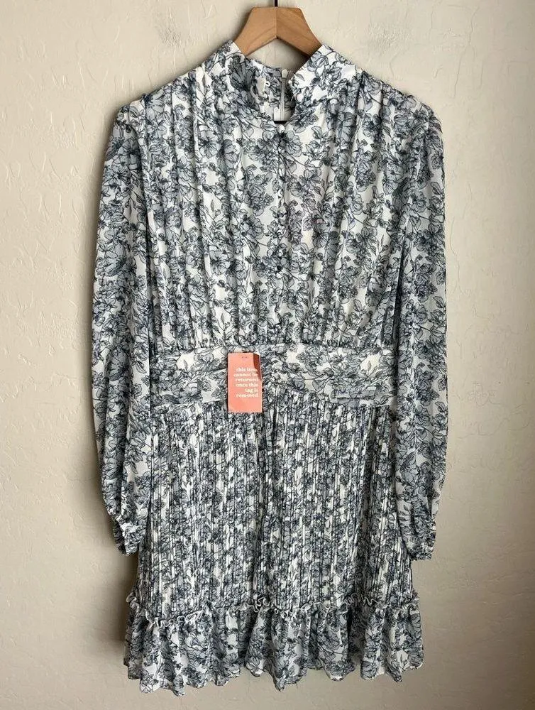 Ivy City Co Brynley Floral Mini Long Puff Sleeve Dress NEW NWT Blue White Size M - Image 5