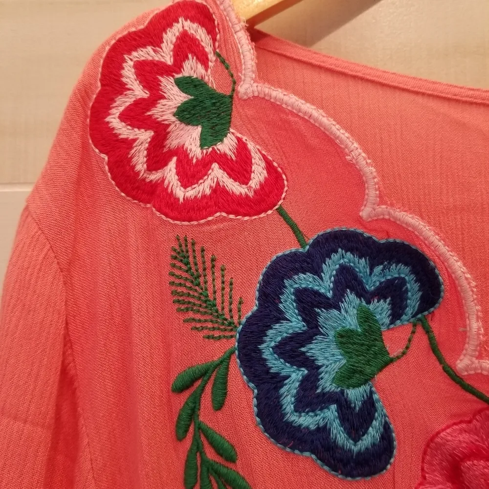 {16} NWT ASOS Curve Embroidered Romper Shorts Tie Waist Tassel Bubble Sleeves - Image 4