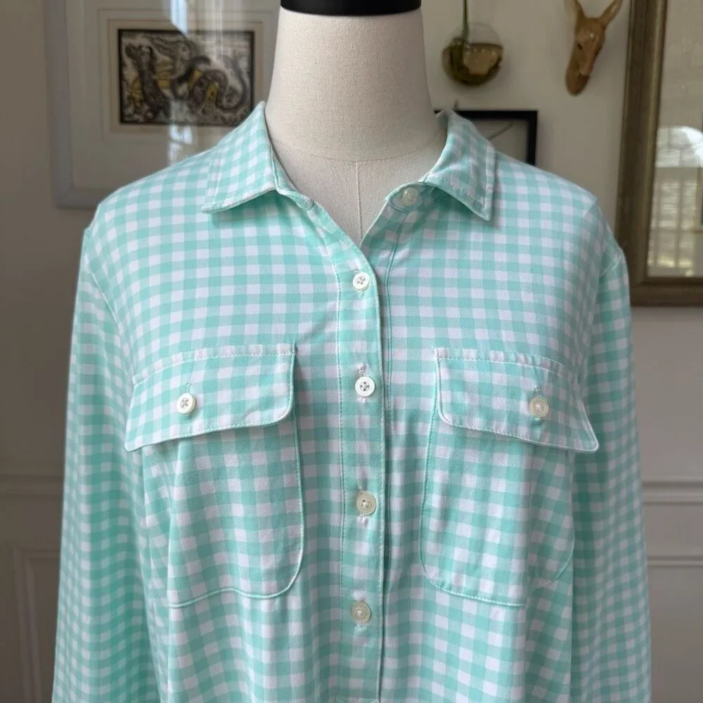 Southern Tide Jessica Gingham Performance Dress Baltic Teal Above Knee XL - Image 3