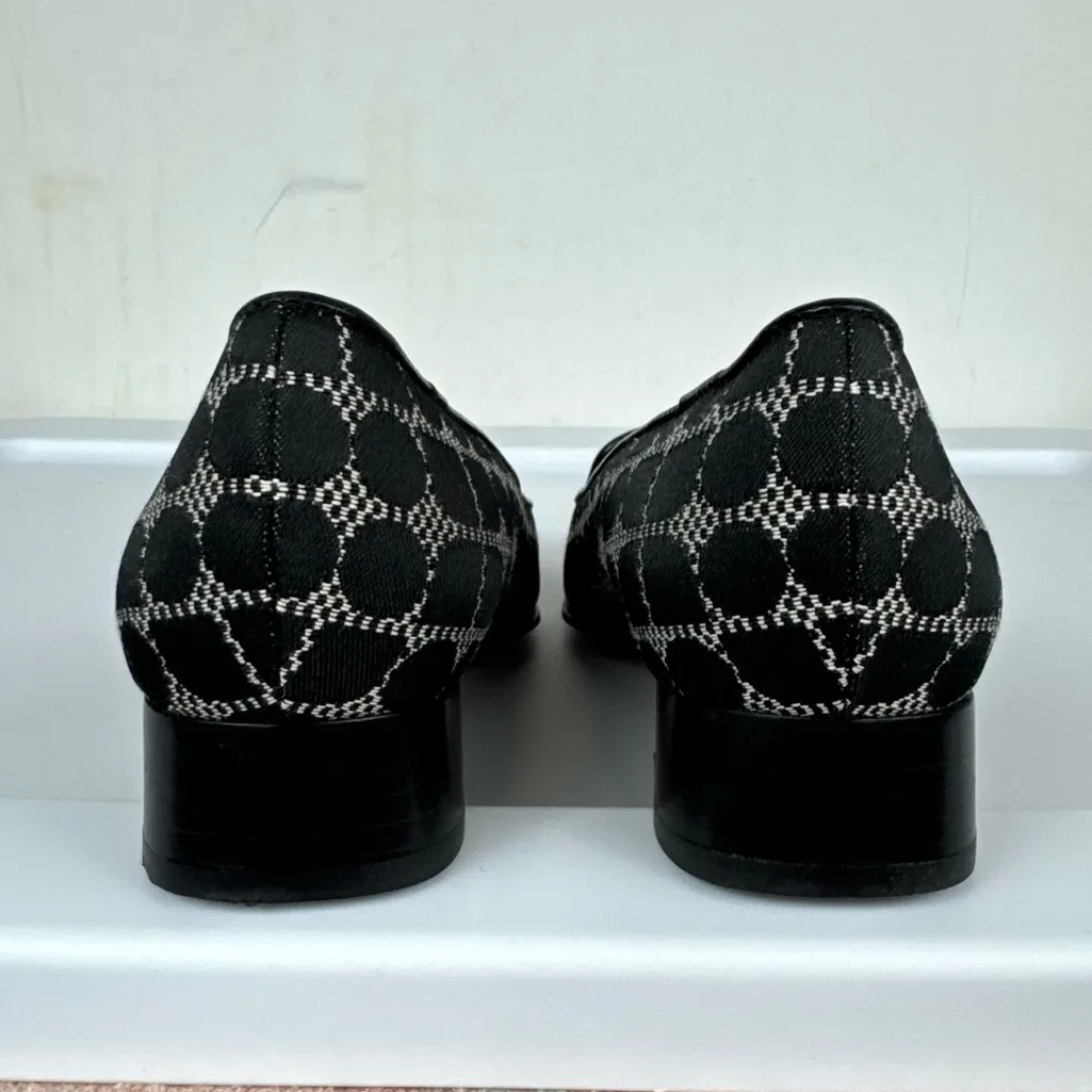 Vtg Kate Spade Heeled Loafers Sz 7B Black Dot Print Square Toe Noel - Image 14