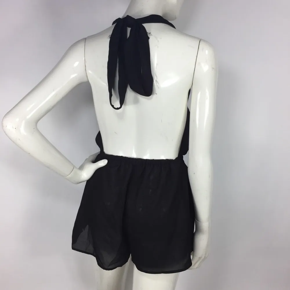 Elan Halter Lace Up Front Romper Cover Up - Image 2