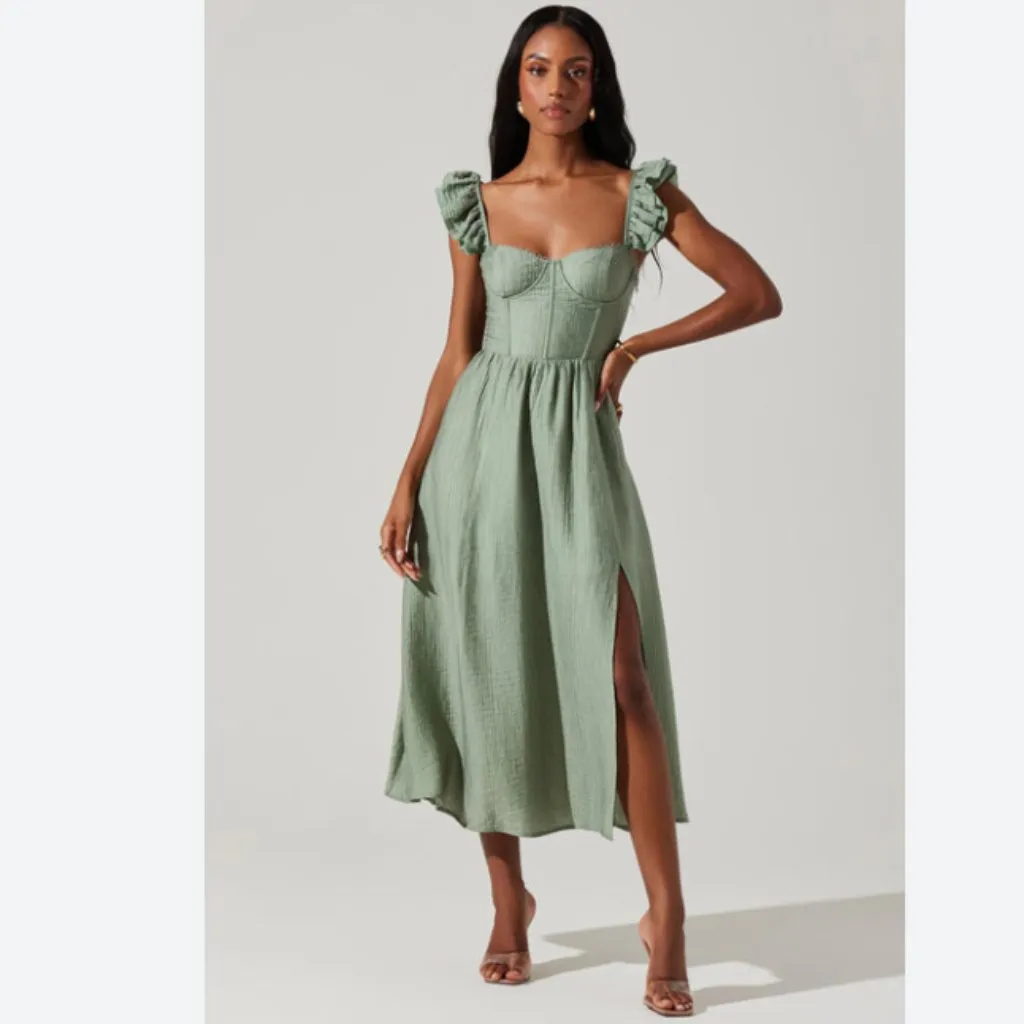 ASTR Wedelia Fit & Flare Sage Farmhouse Cottagecore Midi Dress Size L - Image 2