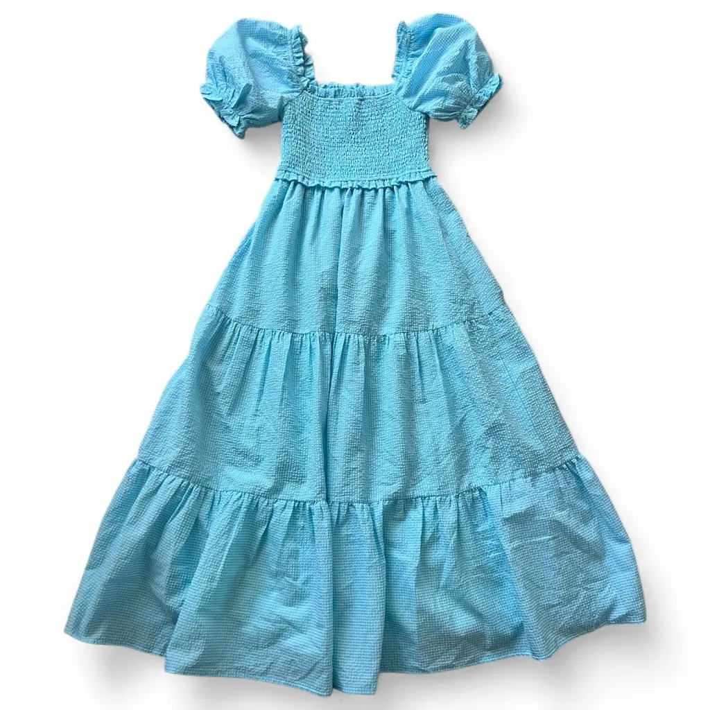 AURA by Red Dress Blue Gingham Puff Sleeve Smocked Maxi Dress XS Cottagecore - Image 5