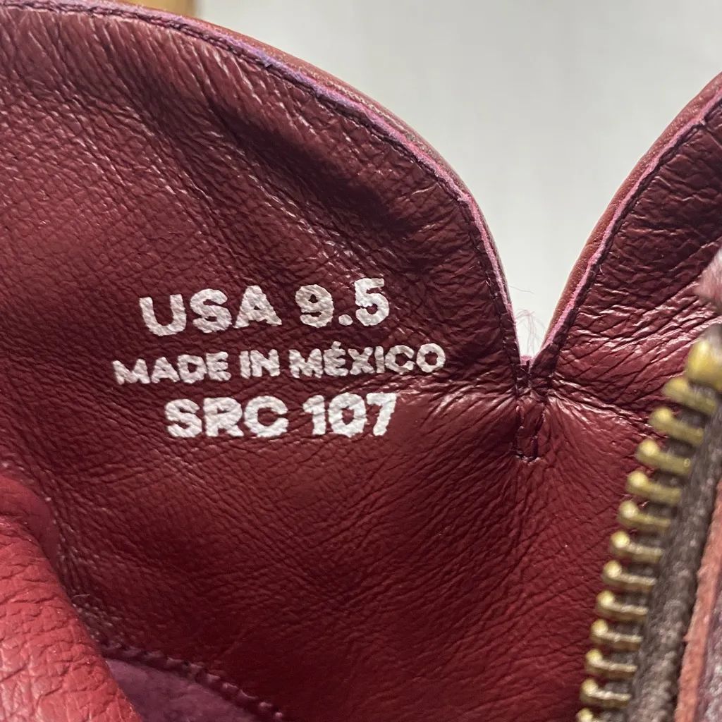 Sterling River 100% Leather Brown & White Embroidered Zip Ankle Block Booties Size 9.5 - Image 5