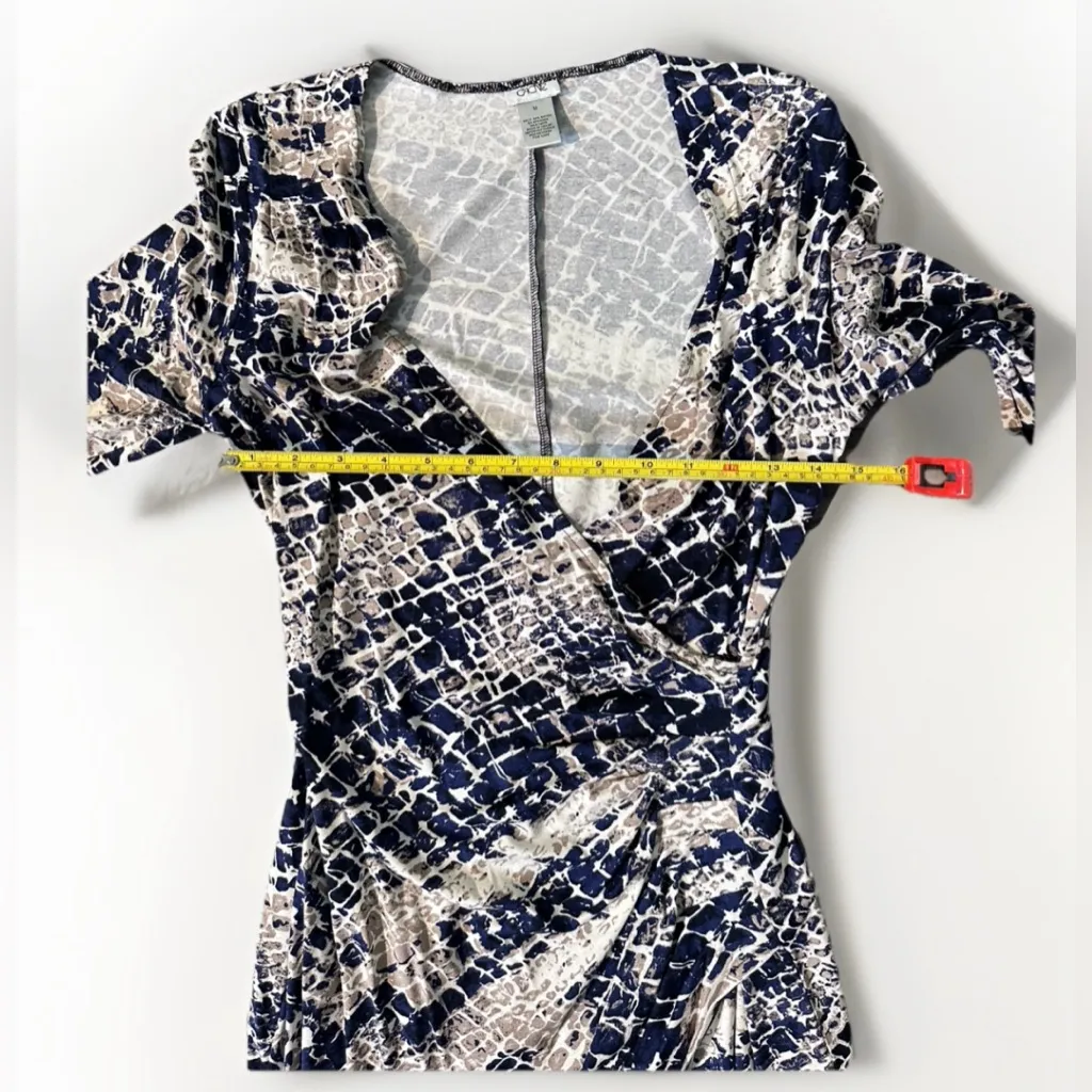 Cache Women's geometric Print Blue‎ Wrap Dress  M Stretch Y2K Long Sleeve - Image 2