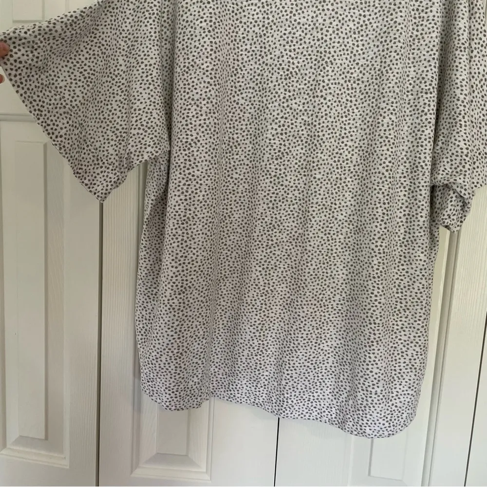 Cut loose Dot Print Oversized High Low Top One Size Cotton Linen Blend White - Image 12