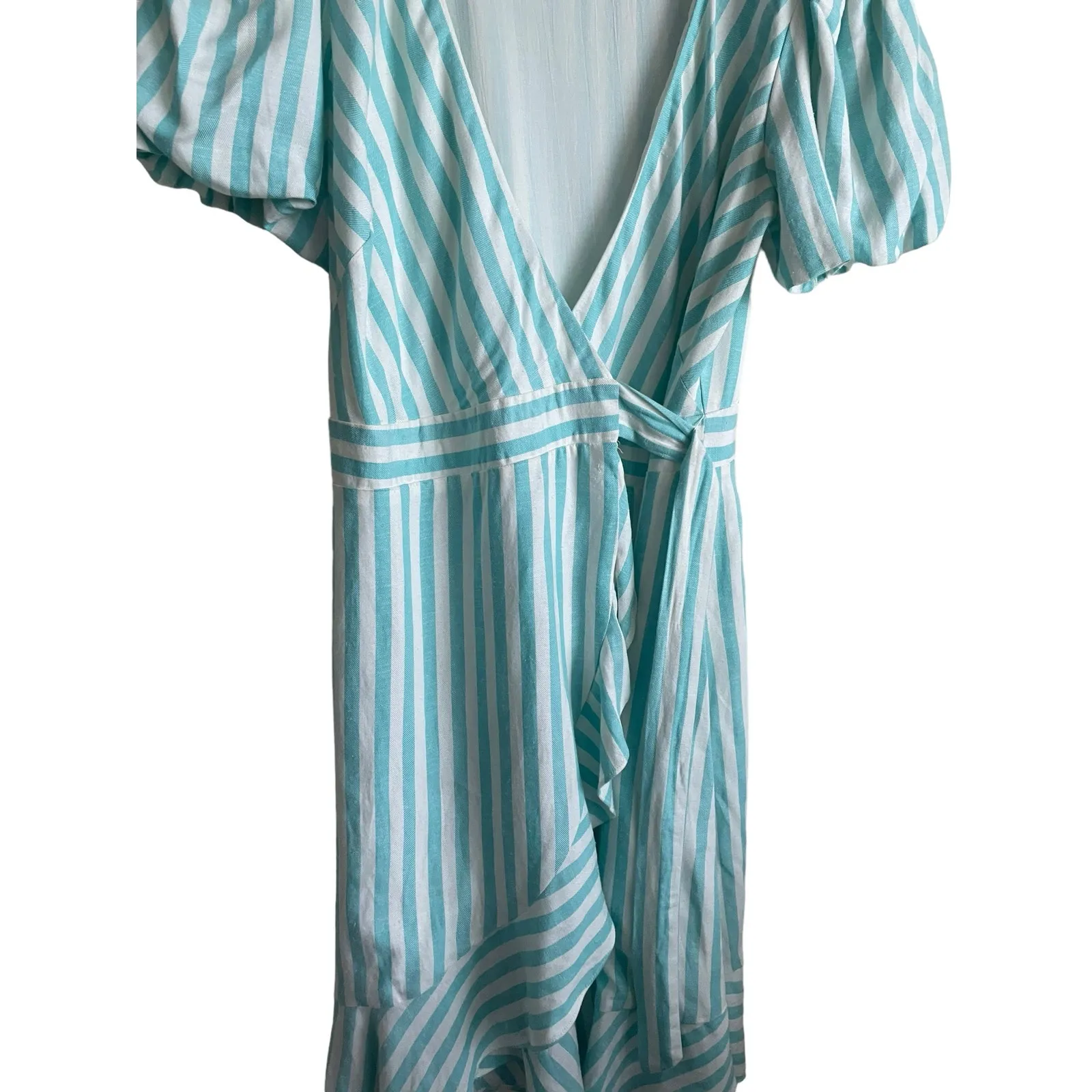 Draper‎ James Women RSVP Wrap Dress S Aqua Striped Preppy Flirty Coastal Beachy - Image 11