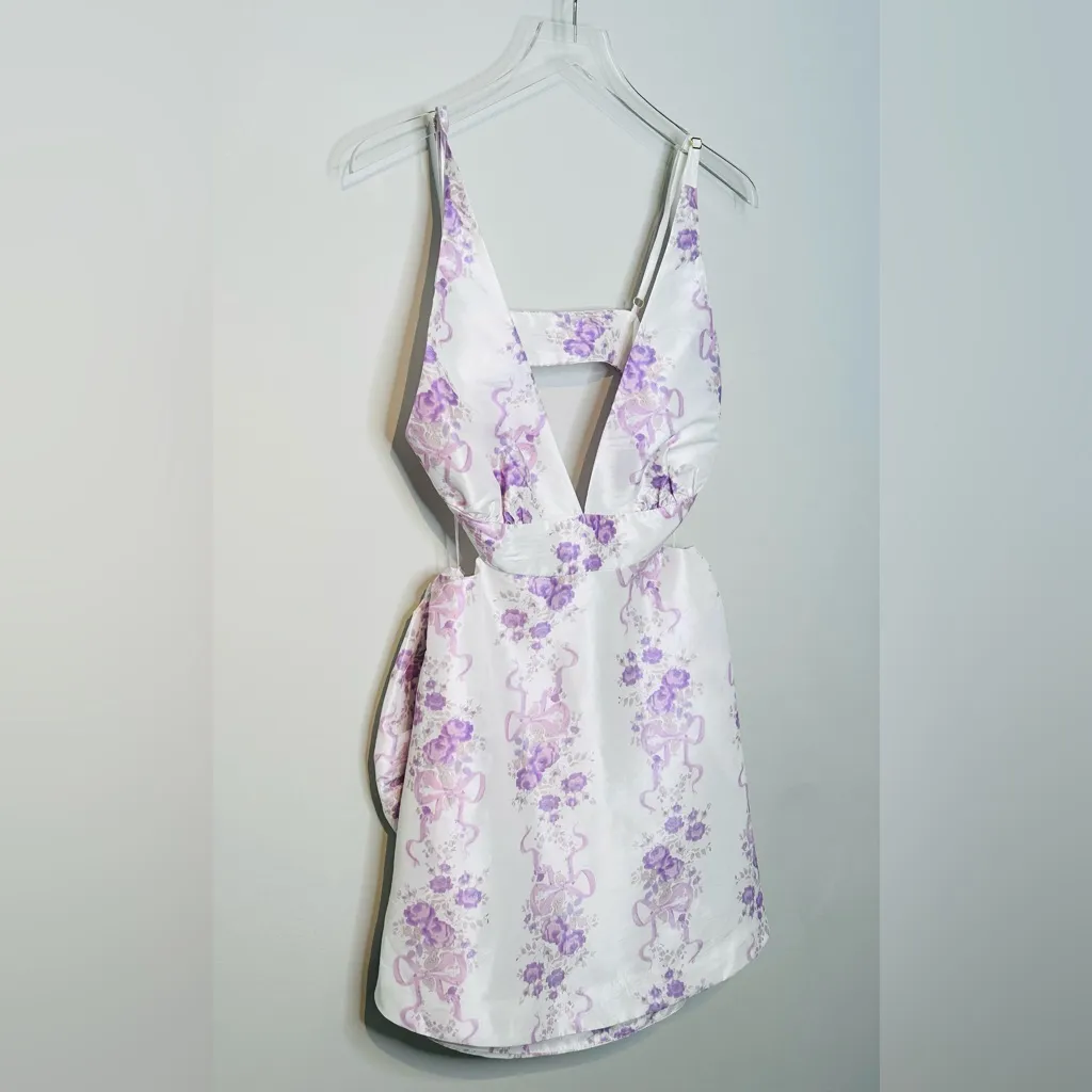 LoveShackFancy Till French Lilac White Sateen Bow Back Dress Size 12 NWT - Image 6