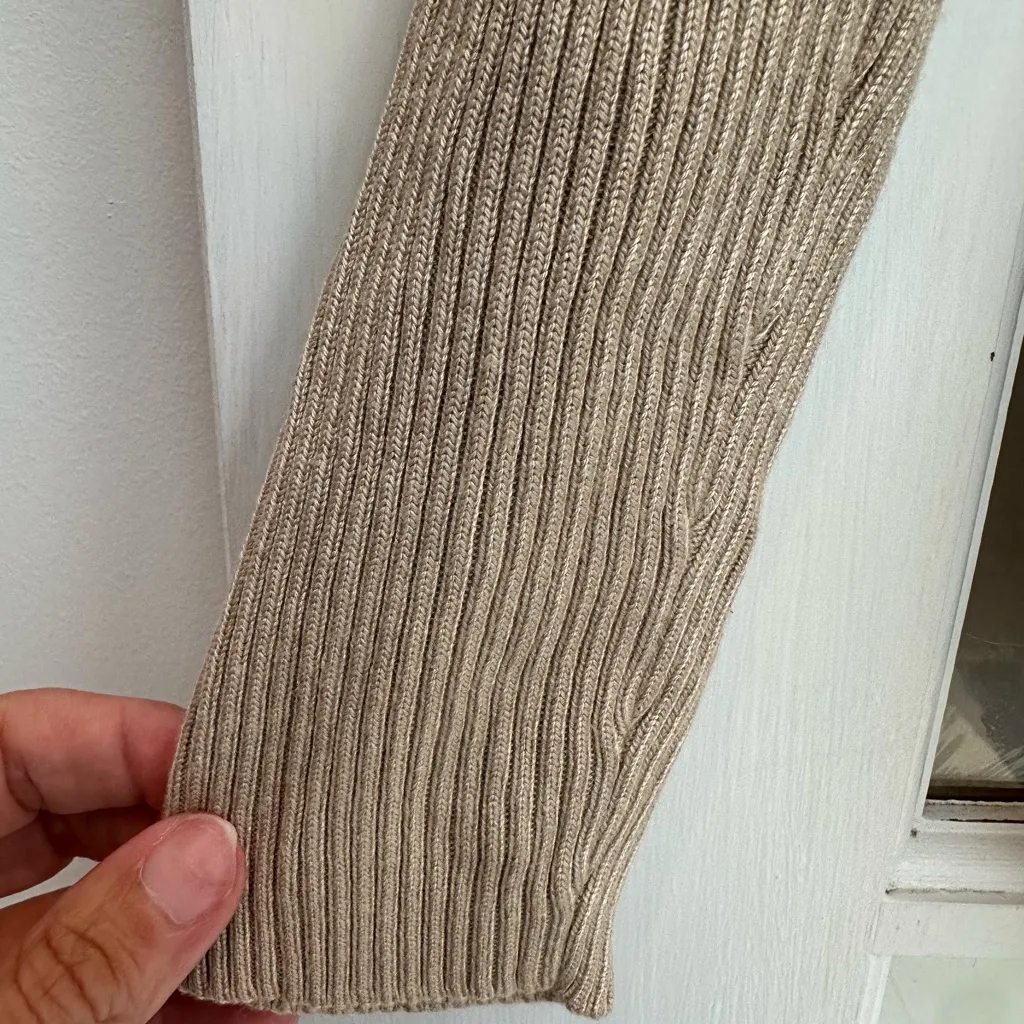 Vintage Cache Knit Silk Blend Tan Cardigan Gold Sequin Floral Embroidery Size S - Image 10