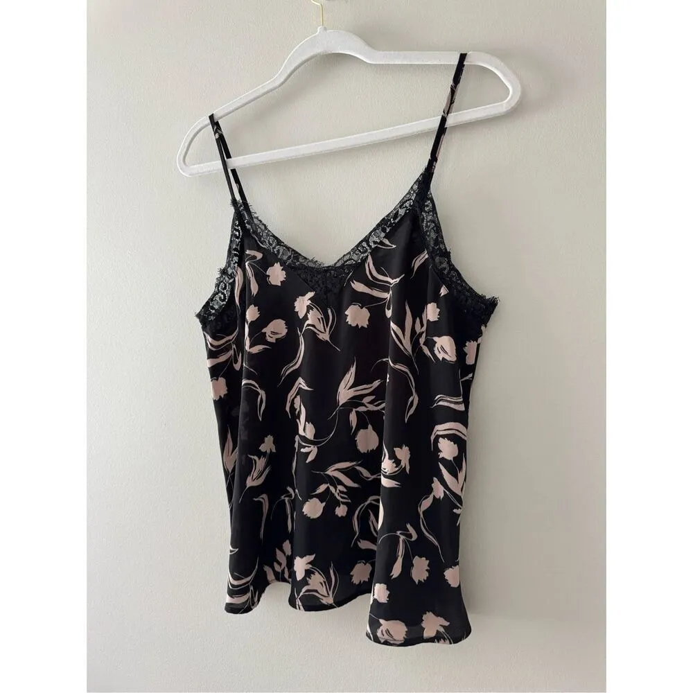 Halogen Lace Camisole Top Floral Size Small Black Spaghetti Strap V Neck - Image 4