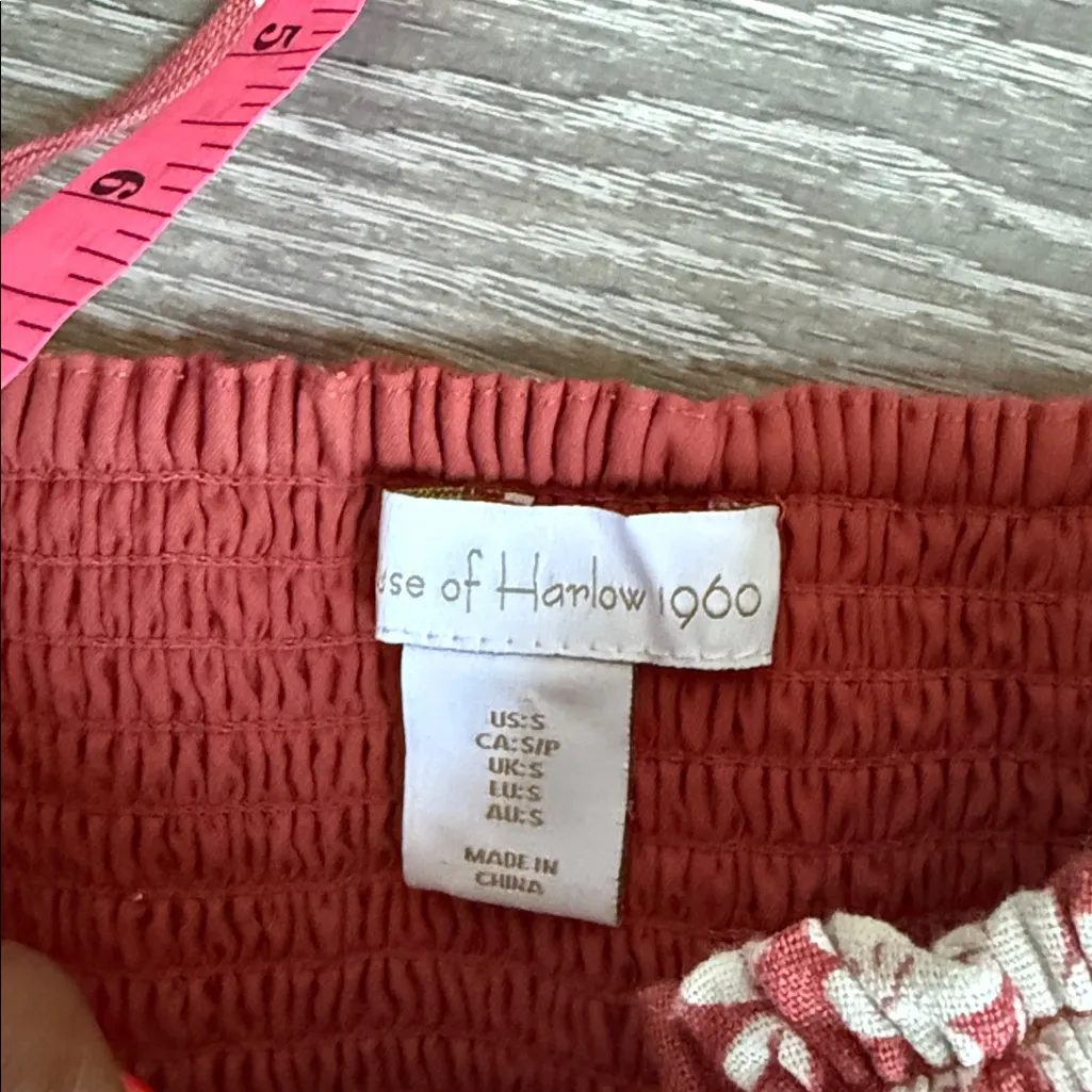 HOUSE OF HARLOW Linen Blend Smocked Crop Top & Tiered Maxi Skirt Set Small Pink - Image 8