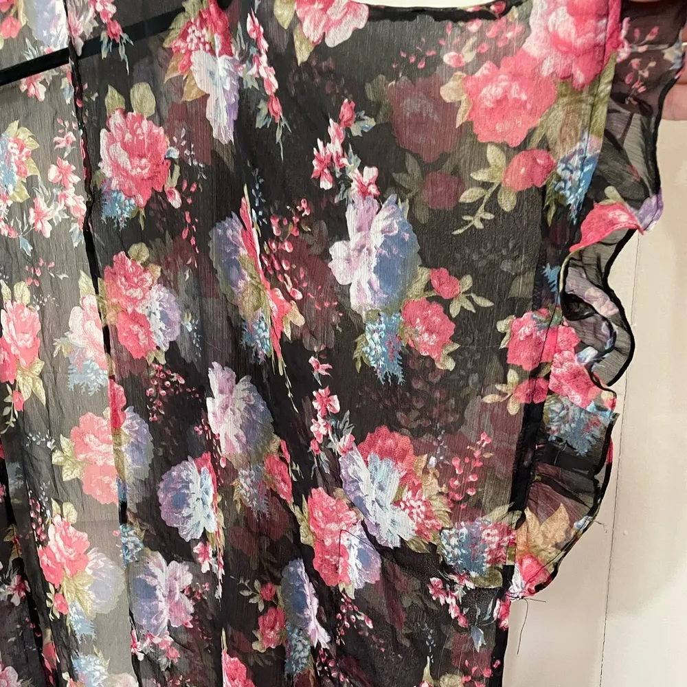 Betsey Johnson Floral Sheer Kimono Duster Ruffle Sleeves ~ Women’s Size OSFM - Image 6